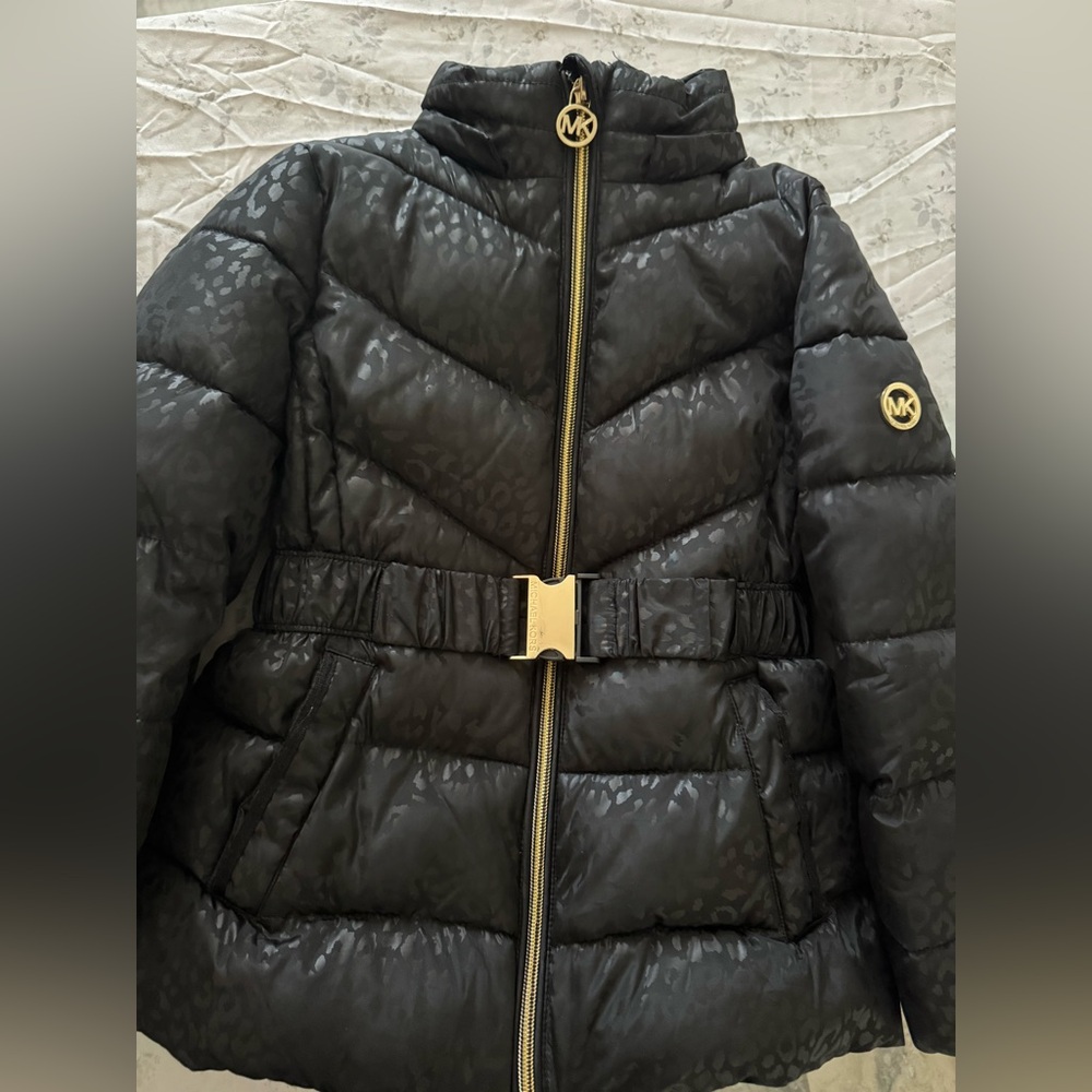 Michael Kors Black Puffer Jacket with Gold Buckle